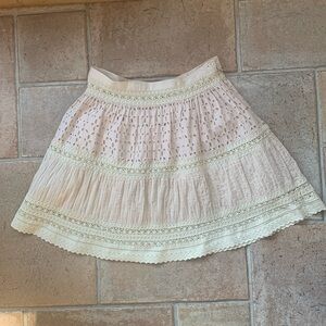 Zara Ivory Eyelet and Crochet Lace Side Zip Lined Skirt Size 2